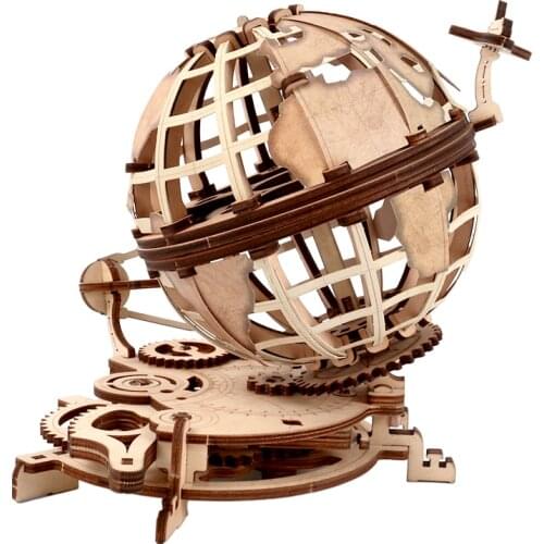 Childrens new creative DIY gear shift globe educational toy wooden mechanical transmission model 3D puzzle decoration gift