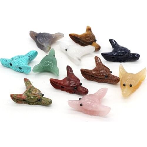 Wolf Head Figurine Gemstone Sculpture Home Decor Natural Stones Bead with Hole Carved Room Ornament Healing Crystal Reiki Animal