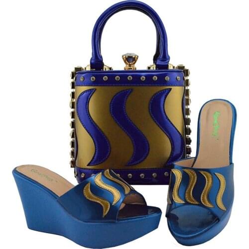 Italian Shoes with Matching Bags 2018 African Royal blue Shoe and Bag Set Italian Design African Shoes and Bag Set MD005