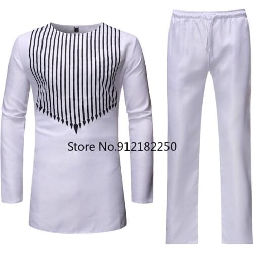 White African Dashiki Print Top Pant Set 2 Pieces Outfit Set 2020 Brand Men Clothes Streetwear African Suit Men Africa Clothing