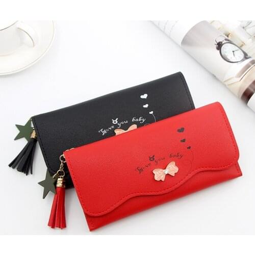 Korean Fashion Long Womens Wallets 6-Colour Female Pu Leather Tassel Design Coin Purses Clutch Money Credit Card Holder