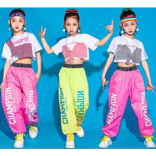 Jazz Dance Costume Hip Hop Girls Clothing Crop Tops Casual Pants Street Dance Kids Wear Performance Hip Hop Dance Clothes BL6038