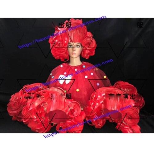 Halloween Cosplay red Big Wave Wig Music Festival Creative Costumes