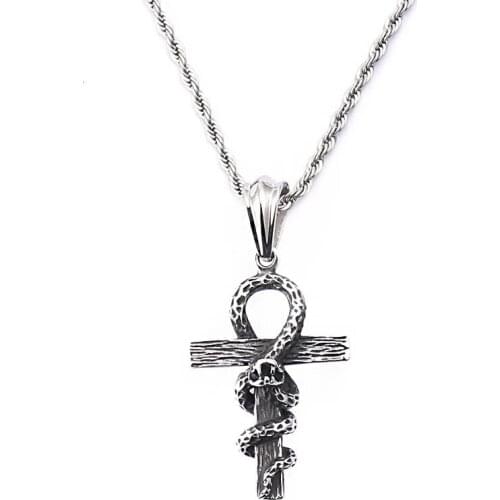 Hot new fashion personality gothic exaggerated snake cross pendant titanium steel 316 casting