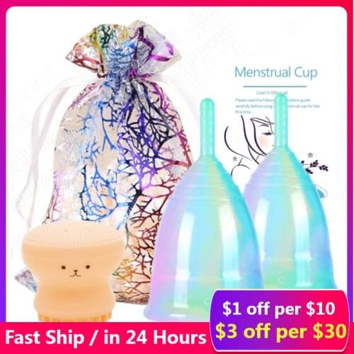 Medical Grade Silicone Menstrual Cup&Cleaning Brush Sterilizing Menstrual Disc for Women Menstruation period Collector Lady Cups