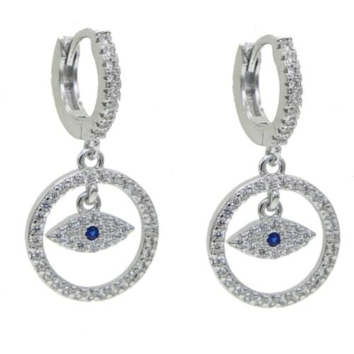 Micro pave cz fashion women jewelry cute lovely turkish evil eye charm dangle earring fashion