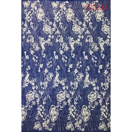 Fashion Flower Embroidery Beaded Lace Wedding Dress Fabric, Nigerian Textile African Trimming Lace 5Yards/ lot