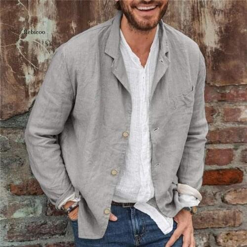 Men Solid Blazers Fashion Long Sleeve Lapel Suits Men Single Breasted Cotton Outerwear Men Leisure Cozy Blazer Plus Size