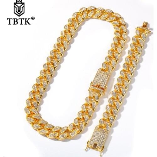 TBTK 20mm Width Jewelry Necklace&Bracelet Beautiful Luxury Punk Party Costume Jewelry for Man Paved Bling Rhinestone Crystal