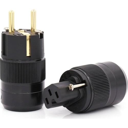 One pair 24K Gold Plated EU version Schuko AC power plug IEC power connector for audio power cable