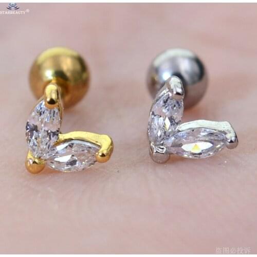 Starbeauty 1pc 1.2x6mm Crystal Rabbit Ears Helix Piercing Tragus Earrings Studs Cartilage Piercing Jewelry Ear Piercing Oreja