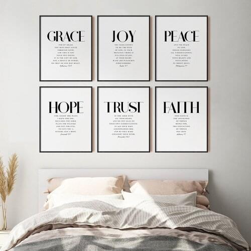Bible Verse Poster and Print Grace Joy Peace Hope Trust Faith Wall art Print Christian Quotes Canvas Painting Poster on the Wall
