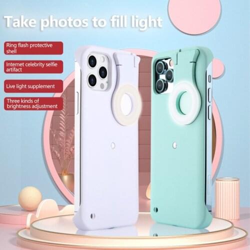 Luxury Fill Light Selfie Beauty Ring Light Flash Phone Case For iPhone 12 11 Pro Max Live Video Stand Support Stable Cover Capa