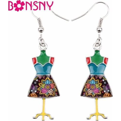 Bonsny Novelty Big Long Enamel Alloy Clothes Stand Hanger Dangle Drop Earrings 2018 News Tools Novelty Jewelry For Girls Women