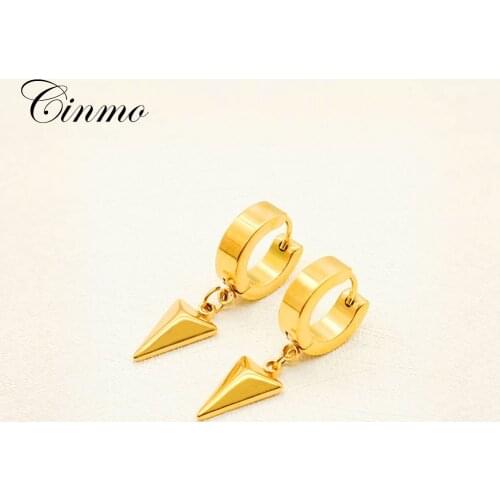 Cinmo Stainless Steel Piercing Drop Earrings Punk Gold Rock Cone Dangle Earrings For Men Women Wholesale Hip Hop Ear Jewelry