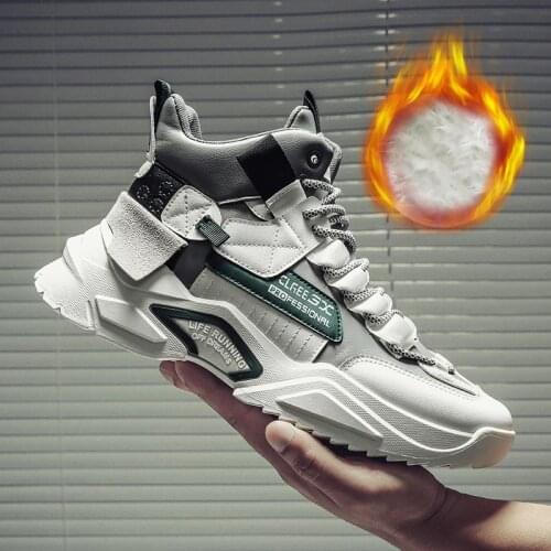 Hightop Warm Winter Shoes for Men Trekking Sneakers Mens White Sports Shoes Sport Man Sneakers Male Running Shoes Fur B-897