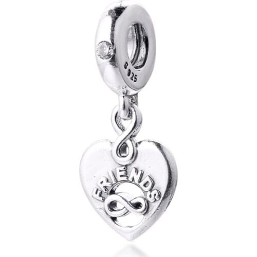 Woman DIY Charms Friends Forever Heart Dangle Charm Sterling Silver Jewelry Fits Original Snake Chain Bracelets 2021 Valentines