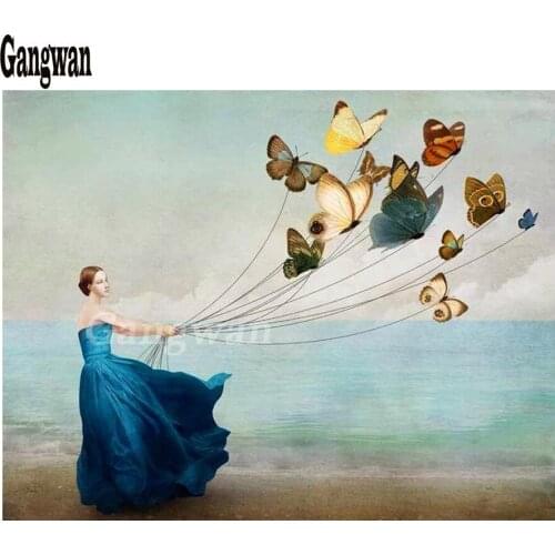 Butterfly women picture by numbers,Diamond Painting Full Square Round Mosaic Cross Stitch Diamond Embroidery Painting Rhinestone