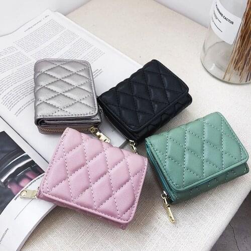 2021 Women Wallet New Korean Lingge Wallet Card Bag Embroidered Thread Small Wallet Change Bag Leisure Lady Bags