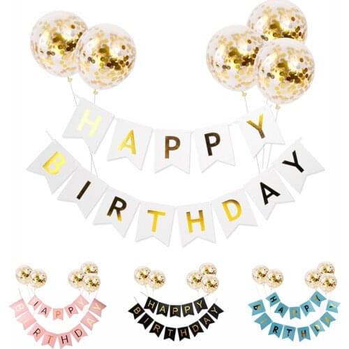 1set Happy Birthday Letter Banner Gold Confetti Latex Balloons Helium Globals Kids Birthday Party Decor Baby Shower Supplies