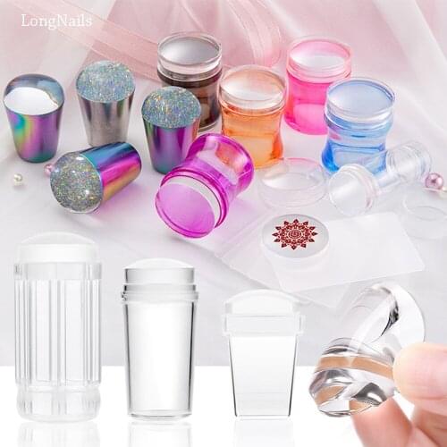1pc Laser Jelly Silicone Nails Stamper 4cm Head Rainbow Handles Stamper With Scraper Print Stamping Template Nail Stamper Tools