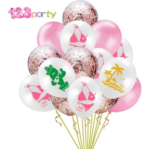 12inch cactus balloon palm tree balloon Bikini rose gold confetti balloon combination wedding Hawaii birthday party decoration