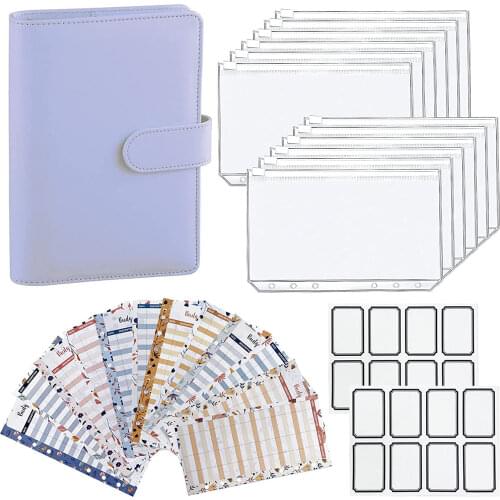 27 Pcs A6 Budget Binder PU Leather Notebook Cash Envelope Planner with 12 Clear Zipper Pockets,12 Budget Sheets,Label Stickers