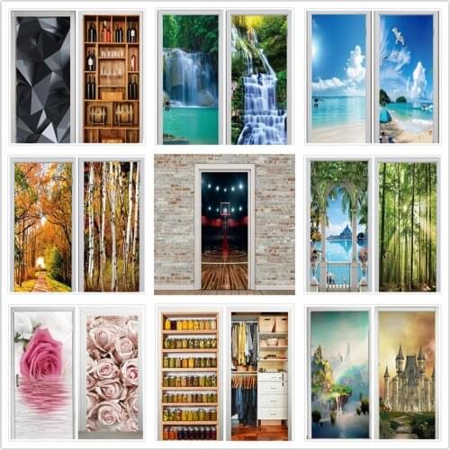 Doors Decoration 3D Wallpaper Modern Design Self-adhesive Waterproof Door Sticker Posters Renew Murals Home Decor deur sticker
