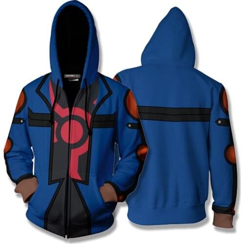 Anime Hoodies Yu-Gi-Oh! Fudo Yusei Cosplay 3D Printing Hooded Zipper Jacket Blue Coat Sweatshirts Outwear Mens Streetwear Top