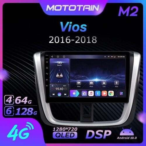 Mototain Autoradio automotive Radio 2 Din for Toyota Vios 2016 - 2018 Android 10.0 Multimedia 4G LTE 6G Ram 128G Rom 1280*720