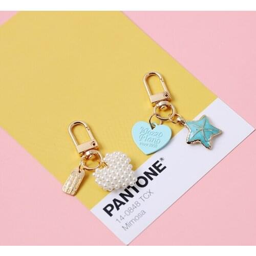 2021 Cute Creative Shell Imitated Pearl Seastar Crystal Keychain For Women Key Chains Ring Car Bag Pendent AirPods Accessories