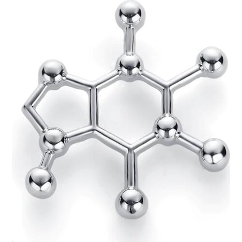 Caffeine Molecule Brooches Medical Jewelry Gold Color Lapel Pin Up Backpack Punk Jewelry Hijab Pins Bag Gift Women Accessories