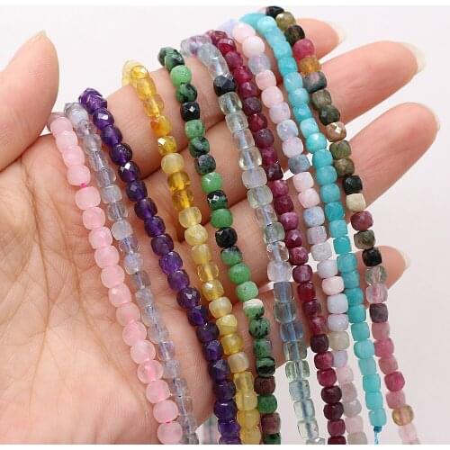 Natural Stone Beads Faceted Square Shape Loose Obsidian Fluorite Garnet for Jewelry Making Necklace Bracelet Crafts Accessories