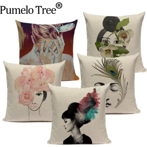 Flower Colorful Girl Cushion Cover Creativity pink Pillow Case Throw home cushions linen Decorative custom print Pillow Casee