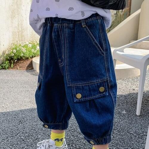 Childrens Wear Boys' Jeans 2021 Summer New Cool Solid Color Handsome Cargo Pants Childrens Casual Calf-length