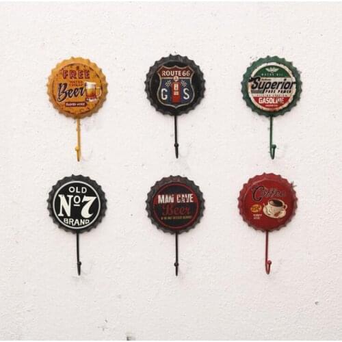 Home Retro Creative Beer Cover Hook Personality Coat Hook Iron Colorful Wall Decorations 10*16*1.5CM