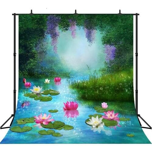 Photography Backgrounds Tree River Lotus Wonderland Spring Summer Decor Backdrop