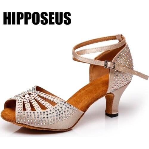 Hipposeus Dance-Shoes Women Latin Girls Salsa Tango Ladies Ballroom Dance Shoes Satin Soft Modern Dancing Shoes Professional