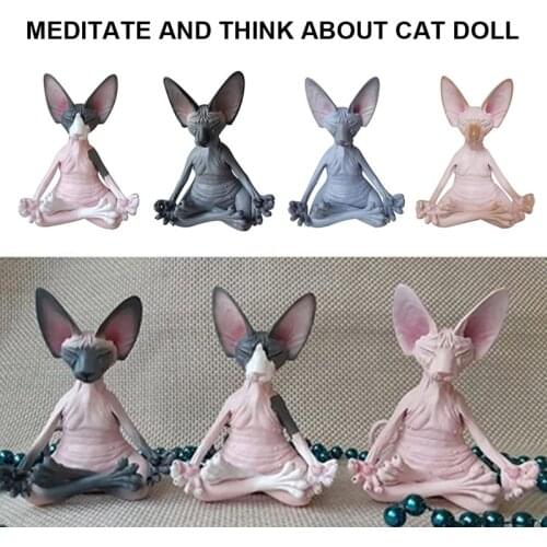 Simulation Hairless Cat Sphinx Whimsical Buddha Cat Figurine Sphinx Meditation Cat Meditate Art Sculptures Statues Figurines hot