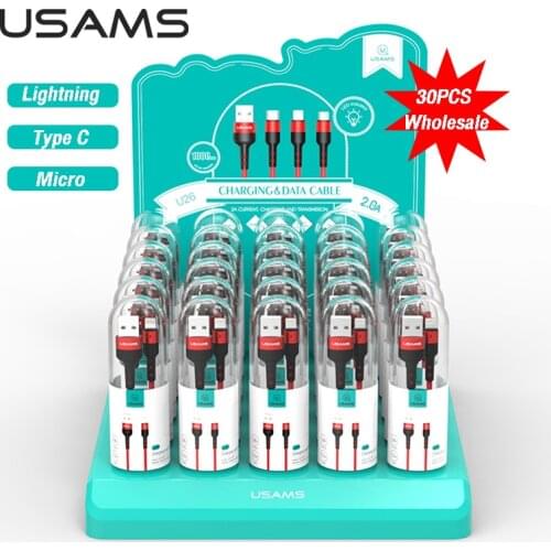 USAMS 30pcs Micro USB Charge Cable Usb Cable C Charging Cable For Huawei Xiaomi Samsung Iphone Lightning Cable Data Cable Set