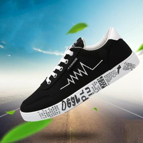 Men Shoes Black Sneakers Skateboard Shoes Breathable Walking Canvas Shoes Male Lace-up Man Casual Shoes Mens Graffiti Flat 2019