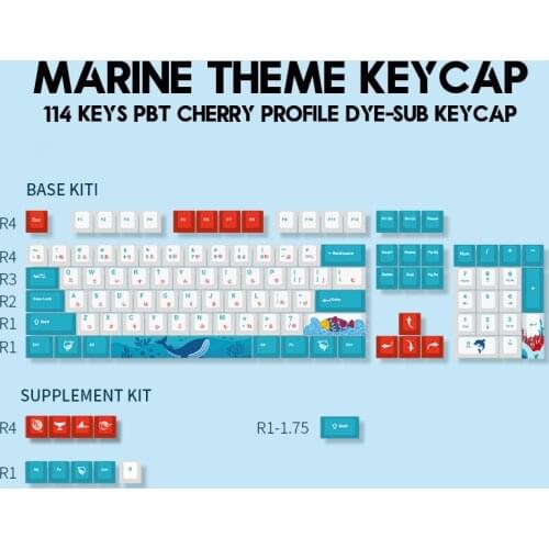 Marine theme 114 Keys PBT DYE-SUB keycaps for mechanical keyboard anime Cherry Profile Personalized cute set keycap 64 87 96 104