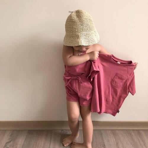 Korean pink spot boys and girls young children summer pullover shorts vest set girls outfits kids clothes