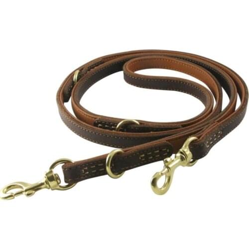 Leather Dog Leads Double Metal Hooks Strong Cowhide Jogging Rope for Medium Big Dogs Outdoor Mountaineering Leashes Brown