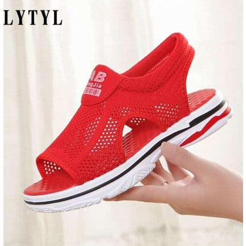 35-40 Summer New womens Sandals Breathable mesh Sports Womens wild thick-soled muffin open-toed Roman Shoes AA-380