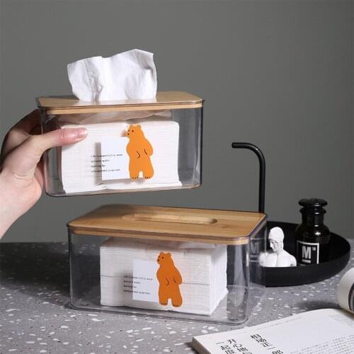 Cartoon Transparent Tissue Case Box Wooden Cover Pumping Paper Container Home Office Napkin Paper Holder Dispenser Organizer
