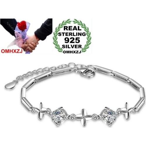 OMHXZJ Wholesale Romantic Fashion Sweet For Woman Girl Party Gift White Purple Jasmine 925 Sterling Silver Bracelet Bangle SZ100