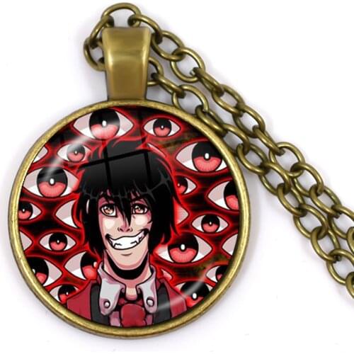 Bronze-Plated Hellsing Alucard Pentagram Necklace Glass Cabochon Pentacle Statement Pendant Jewelry For Women Girls Femme Gift
