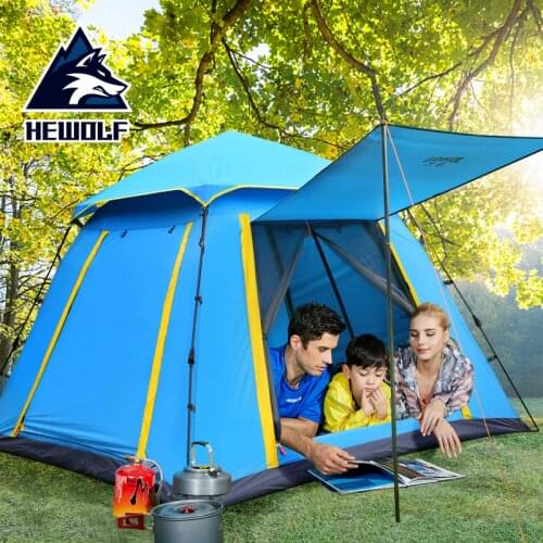 Hewolf 3-4 Persons Camping Tent Family Automatic Tent Quick Opening Waterproof Breathable Large Space Outdoor Camping Tent
