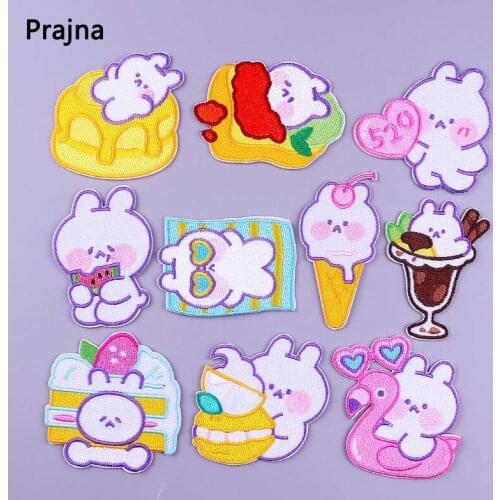 Prajna Cute Rabbit Patches Embroidery Patch Sew On Patches For Clothes Self-adhesive Patch Cartoon Badges DIY Stickers Applique